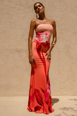 Ceremony | Pink Ombre Floral Print Bandeau Fishtail Maxi Dress