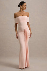 Delma | Pink Bardot Maxi Dress With Drape Detail
