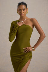 Astra | Green One-Shoulder Asymmetric Maxi Dress