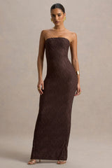 Lorela | Brown Bodycon Bandeau Maxi Dress
