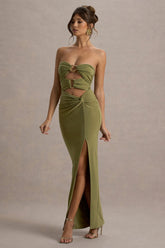 Laviza | Olive Strapless Cut-Out Wrap Maxi Dress