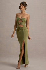 Laviza | Olive Strapless Cut-Out Wrap Maxi Dress
