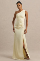 Beth | Lemon Asymmetric Neckline High-Split Maxi Dress