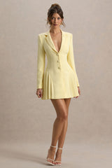 Blossoming | Lemon Plunge-Neck Tailored Mini Dress With Pleating