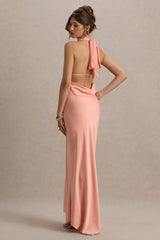 Priero | Peach Cowl Halter-Neck Open Back Maxi Dress