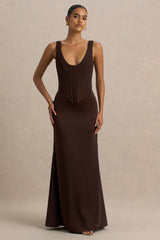 Morgan | Brown Satin Corset Maxi Dress