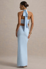 Aura | Powder Blue Halter-Neck Cut-Out Split Maxi Dress