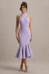 Valletta | Lilac Halter-Neck Ruffle-Trim Midi Dress