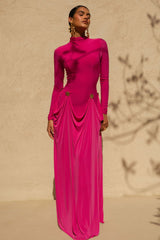 Caprice | Hot Pink High-Neck Maxi Dress With Embellished Details