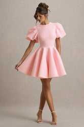 Emelia | Pink Puff-Sleeve Skater Dress