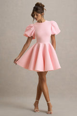 Emelia | Pink Puff-Sleeve Skater Dress