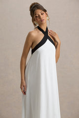 Clarabella | White & Black Halter-Neck Maxi Dress