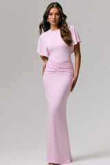 Grandeur | Pale Pink High-Neck Ruched Maxi Dress