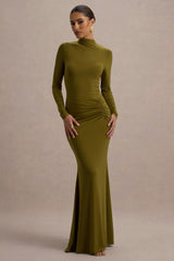 Reid | Green Long-Sleeve Gathered Maxi Dress