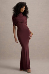 Cleora | Burgundy Twist Cape Maxi Dress