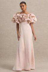 Allie | Pale Pink Puff Bardot Maxi Dress