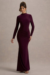 Reid | Plum Long-Sleeve Gathered Maxi Dress