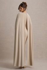 Belinda | Champagne Draped Maxi Dress With Cape Sleeves