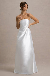 Universe | White Bandeau Split Puff-Skirt Maxi Dress