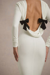 Rosalee | Cream Long-Sleeve Cowl-Back Maxi Dress With Bows