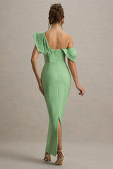 Angelina | Green Draped Shoulder Maxi Dress
