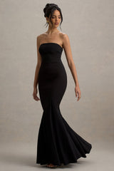 Angela | Black Bandeau Fishtail Maxi Dress