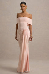 Delma | Pink Bardot Maxi Dress With Drape Detail