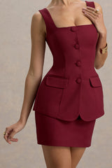 Maci | Berry Tailored Square-Neck Mini Dress