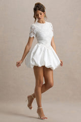 Taffy | White Lace Mini Dress With Satin Puffball Skirt