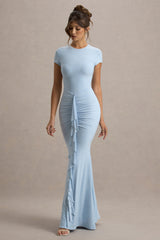 Vincenza | Powder Blue Short-Sleeve Gathered Maxi Dress