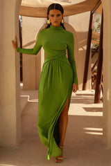Hourglass | Green Long-Sleeve Twisted Maxi Dress With Split