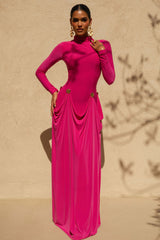 Caprice | Hot Pink High-Neck Maxi Dress With Embellished Details