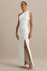 Kiri | White One-Shoulder Bow Maxi Dress