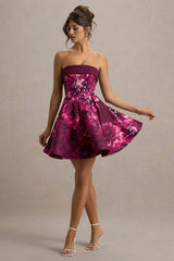 Fiorenza | Pink Floral Print Bandeau Skater Mini Dress