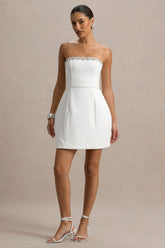 Bobbie | White Embellished Bandeau Mini Dress