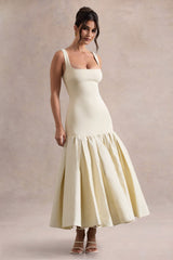 Parida | Cream Poplin Drop-Waist Midi Dress With Peplum Hem