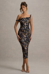 Nora | Zebra Print Twisted Asymmetric Midi Dress