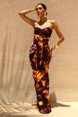 Nyra | Smoke Print Sweetheart Ruched Maxi Dress