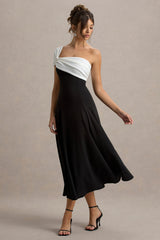 Malta | Black & White One-Shoulder Midi Dress
