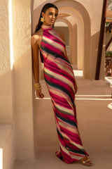Melanie | Striped Halter-Neck Maxi Dress With Open Back