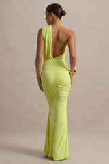 Beline | Lime Green One-Shoulder Cut-Out Maxi Dress With Drape