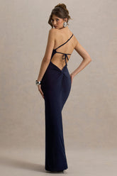 Dressing Up | Navy One Shoulder Maxi Dress With Open Back Detail