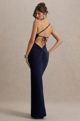 Dressing Up | Navy One Shoulder Maxi Dress With Open Back Detail