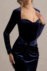 Fay | Navy Velvet Corset Style Knot Maxi Dress