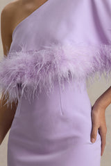 Victory | Lilac One Shoulder Midi Dress With Feather Trim