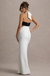 Acentis | Black & White Halter-Neck Cut-Out Maxi Dress