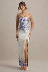 Lupita | Wisteria Print Linen Split Maxi Dress