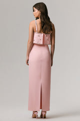 Scarlet | Pale Pink Square-Neck Embellished Maxi Dress