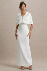 Agnella | White Embellished V-Neck Maxi Dress