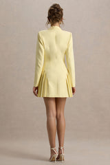Blossoming | Lemon Plunge-Neck Tailored Mini Dress With Pleating